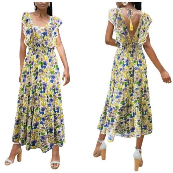 BAROK Paris Floral Ruffle Dress in White Size Small - Picture 1 of 9